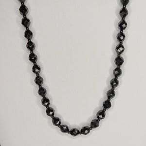 Vintage 60s art deco style French black jet glass hand faceted beaded necklace